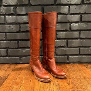 Vintage 1970s Frye Black Label Block Heel Cuffed Knee High Tall Campus Boots 6.5